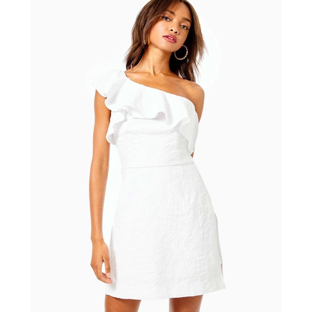 Lilly Pulitzer NWT Pineapple Pucker Jacquard WHITE KIPTON ROMPER One Shoulder 8 - Picture 1 of 9